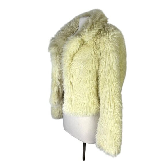 Industry Lime Juice Light Yellow Cropped Faux Fur Furry Jacket Coat NWT Medium - Picture 2 of 4
